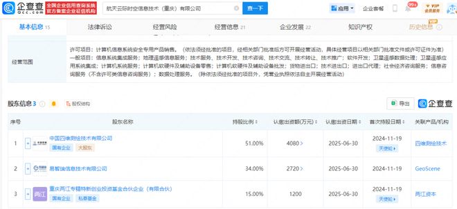 【關(guān)注】中國四維和易智瑞成立衛(wèi)星遙感公司分別持股51%、34